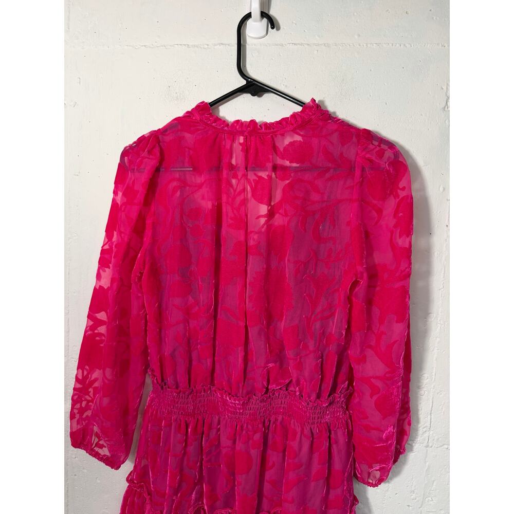 Shoshanna Arlene Tiered Velvet Burnout Mini Dress Size 4 Pink - Picture 9 of 10